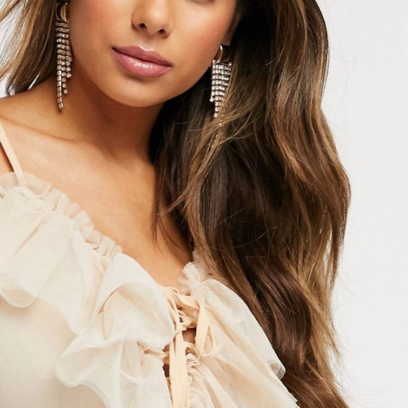 Love & Other Things ruffle tulle lace up top in li - Picture 3 of 3